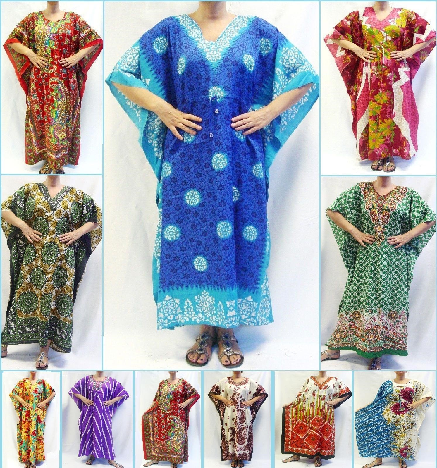Kaftan Dress Taj Mahal Caftan Cover Up Flower Stripe Paisley M L XL 1X 2X Beach