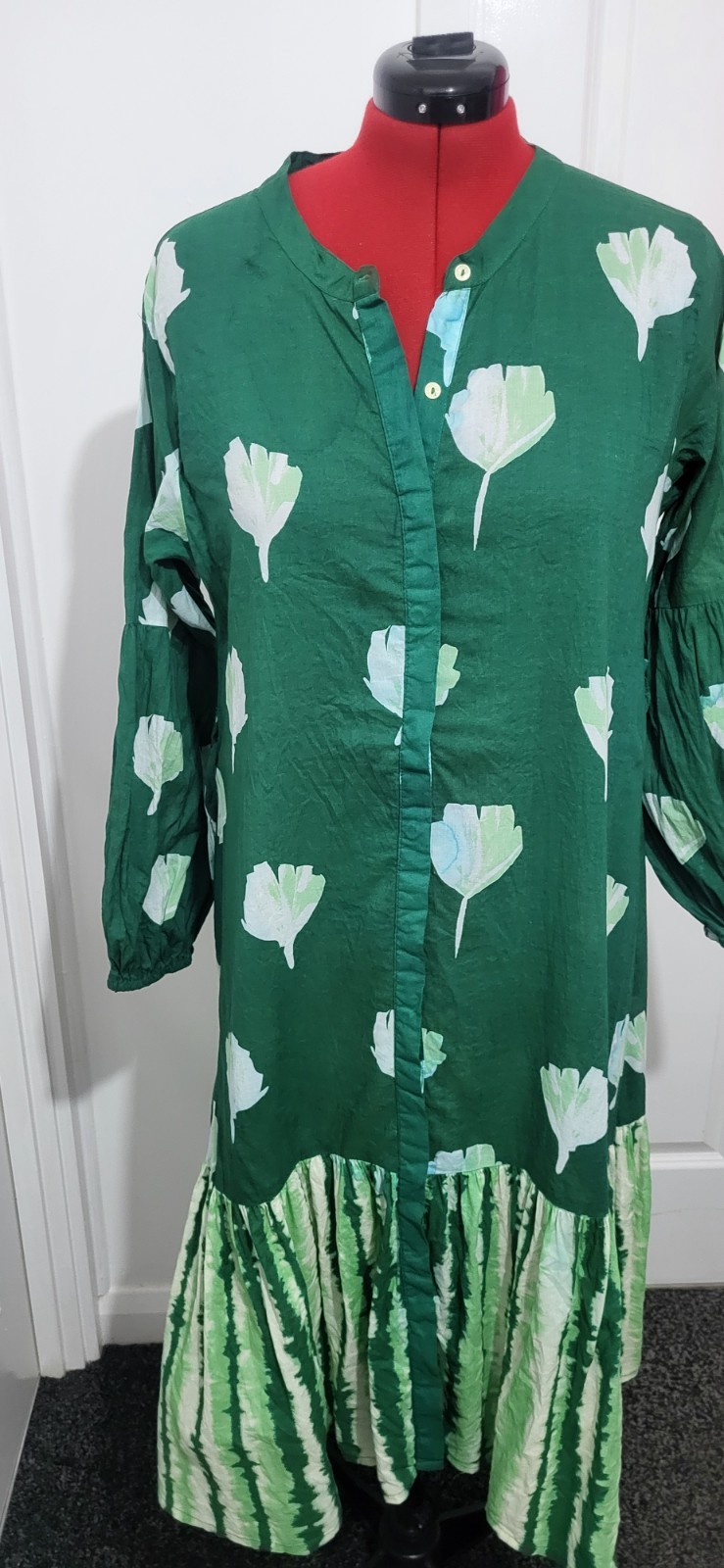 Zudio Emerald Green/ White Cotton Mix Shirt Dress 18-20 3xl Tye Dye Boho,Festiva