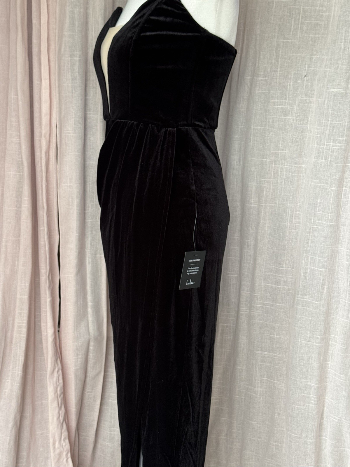 Lulus My Dream Come True Black Velvet Strapless Maxi Evening Dress, Size S