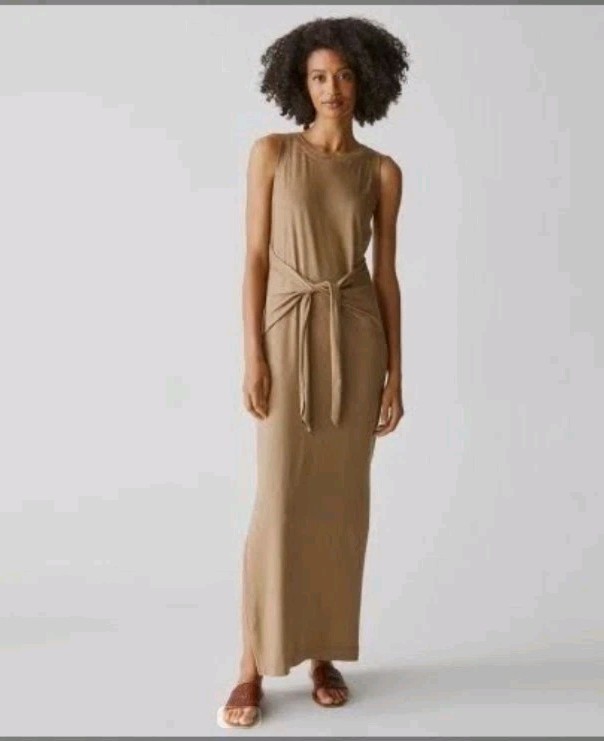 Michael Stars Solange Tie Detail Stretch Side Slits Maxi Dress Small Tan Brown