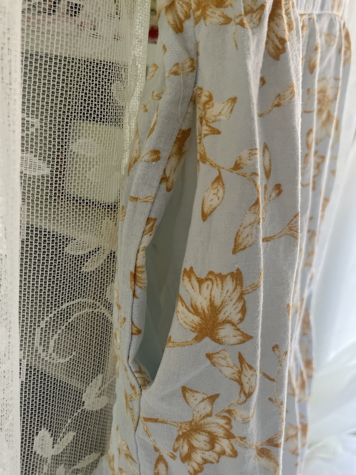 Christian Lacroix Light Blue Tan Floral Square Neck Maxi Dress Pockets S
