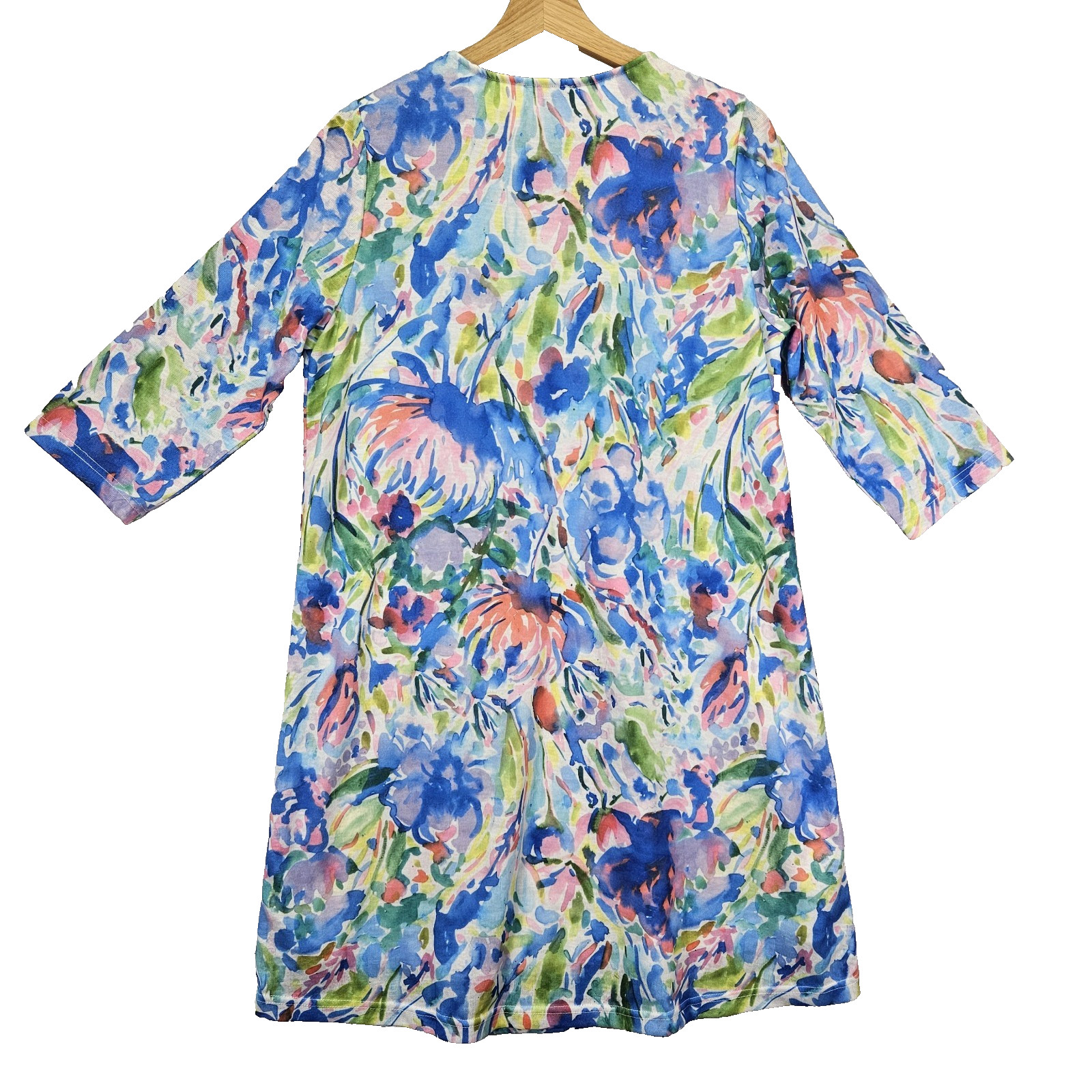Shana Shift Dress Womens Medium Multicolor Floral Art To Wear 3/4 Sleeve Pockets