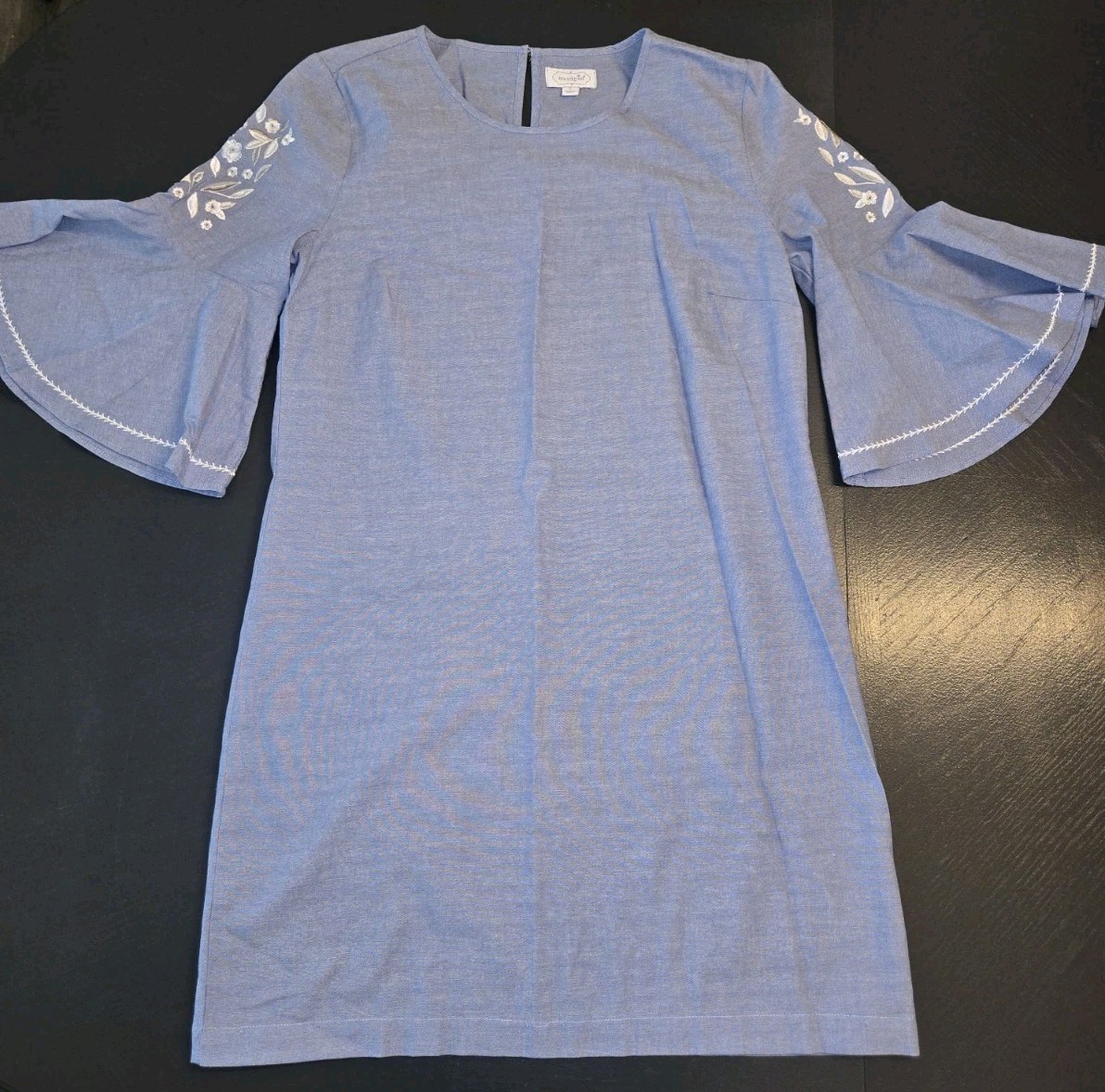 Mud Pie Embroidered Sleeves Blue Shift Dress Cotton Size S. Appears Brand New
