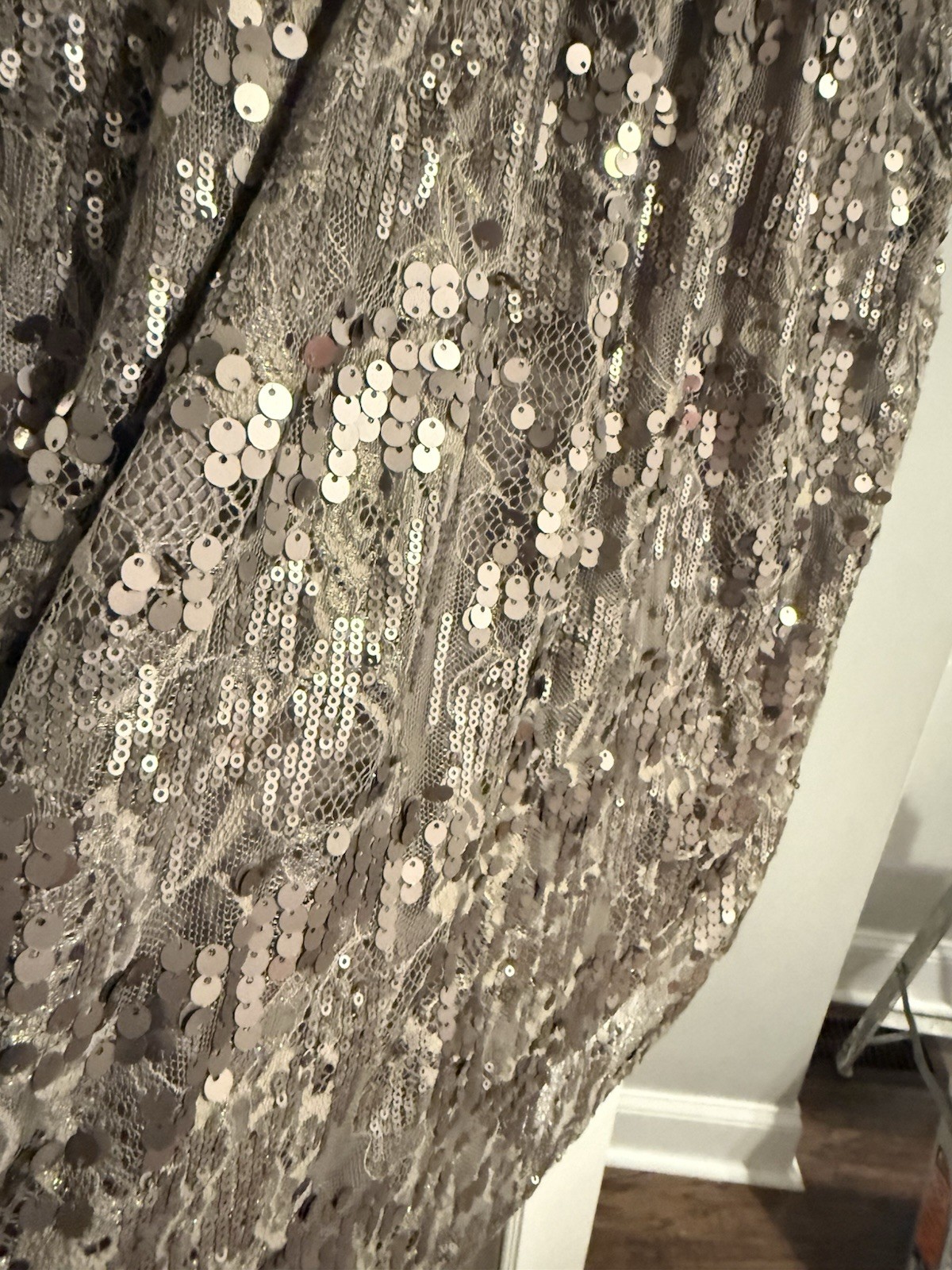 NWT Express Taupe Champagne Sequin Lace Crossover Surplice Slip Dress XS