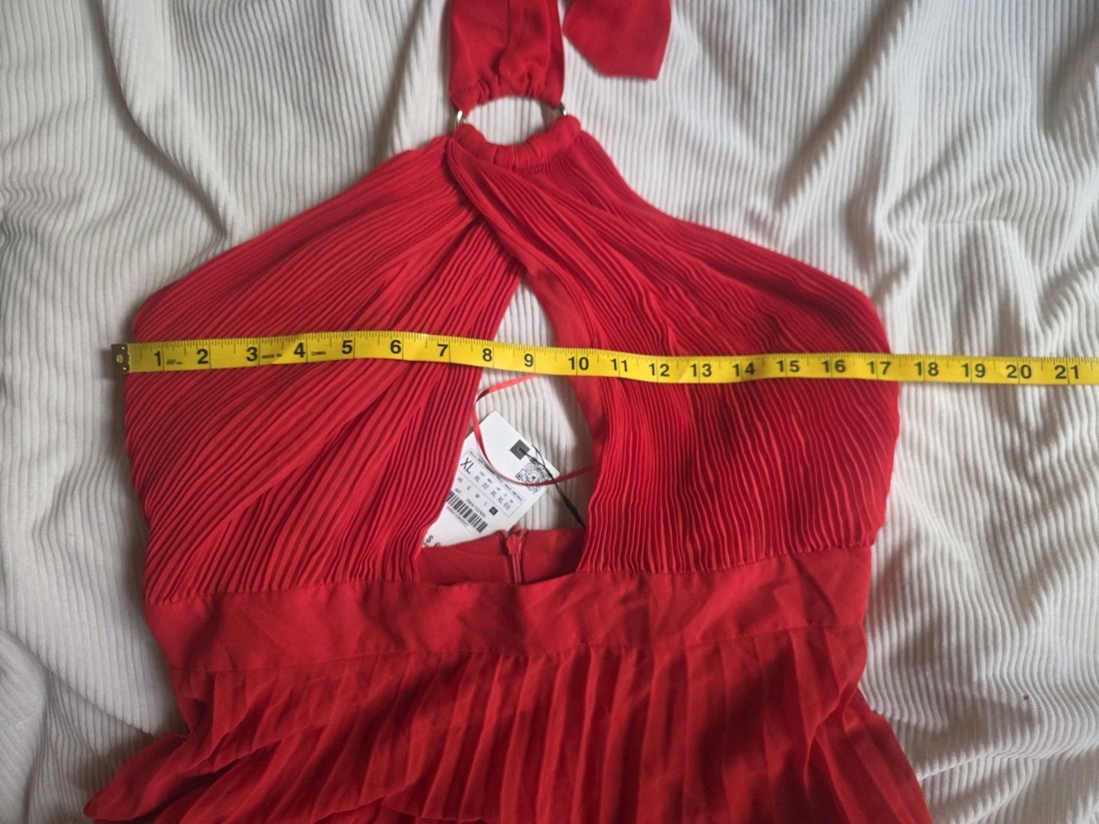 ZARA PLEATED HALTER DRESS Red GOLD BUCKLE sz XL BNWT
