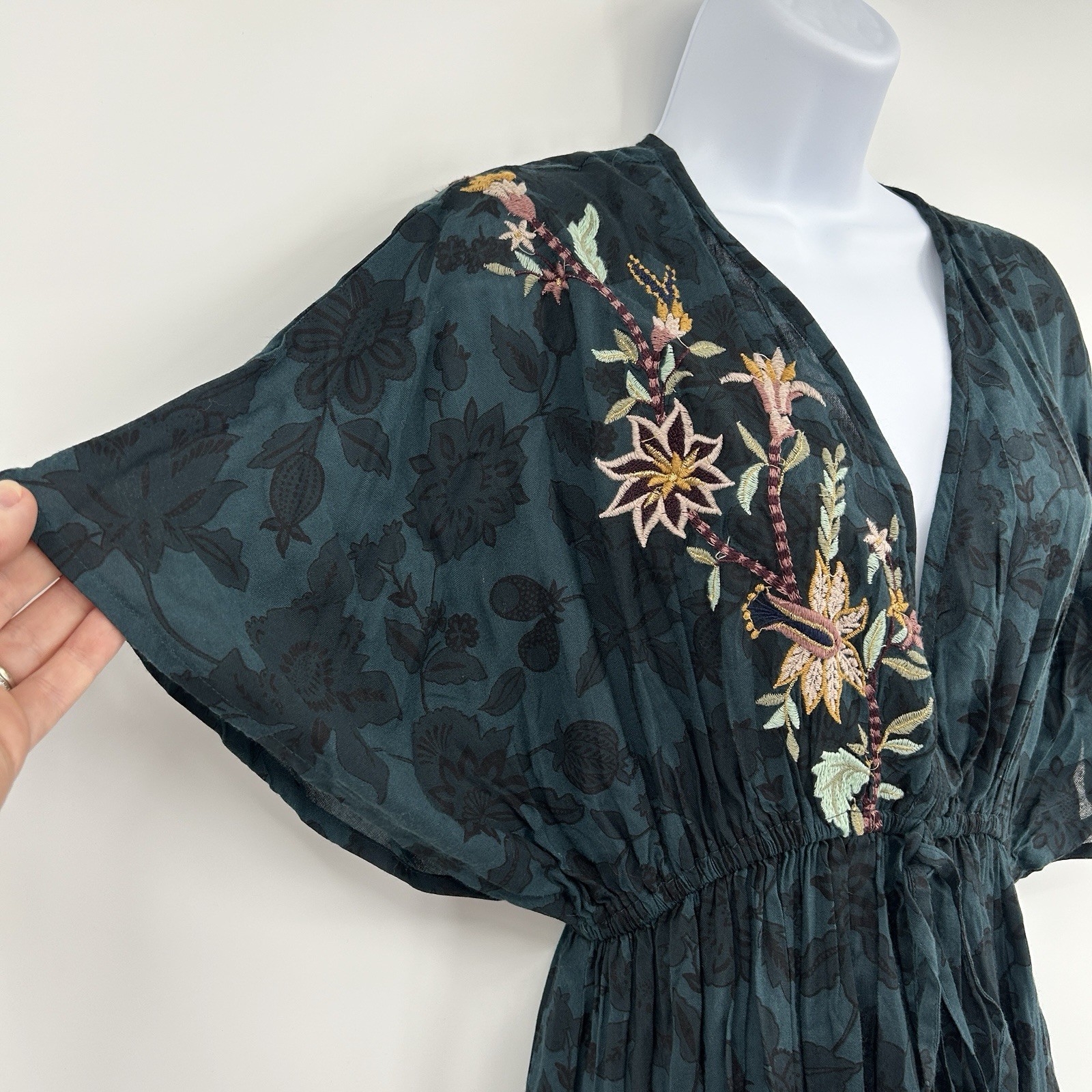World Market Floral Boho Peasant Kaftan Dress Women S/M Festival Cottage Prairie