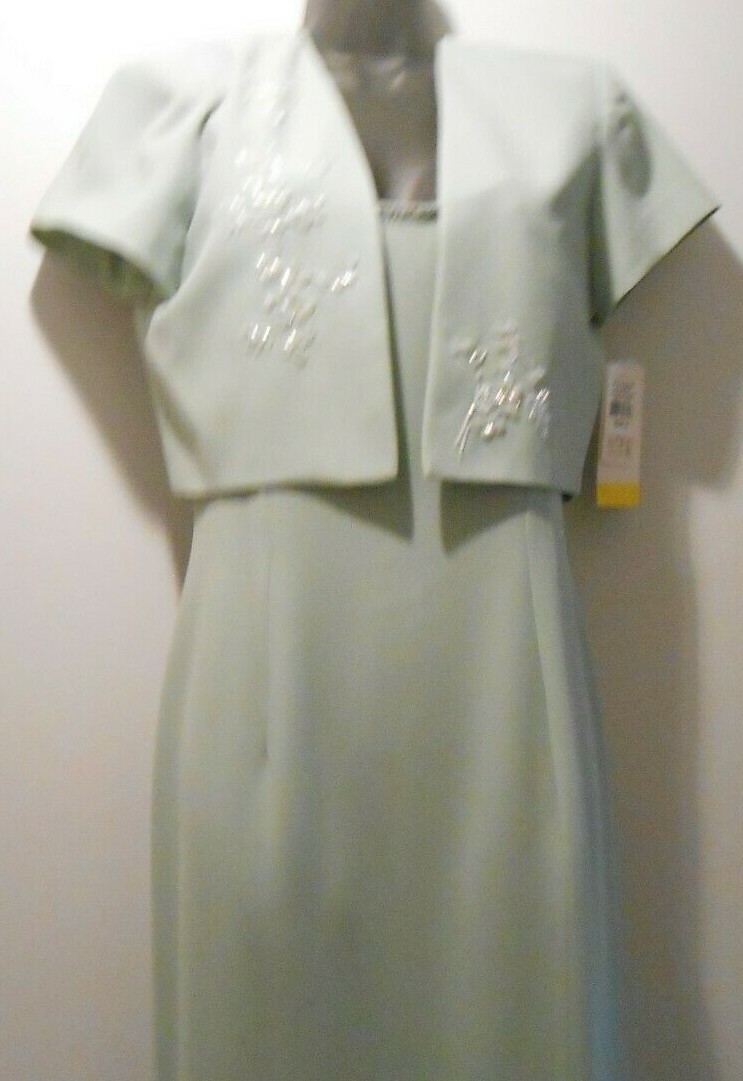 J.R. Nites 2 Piece Sage Evening Gown W/ Jacket by Caliendo with bead Size 6