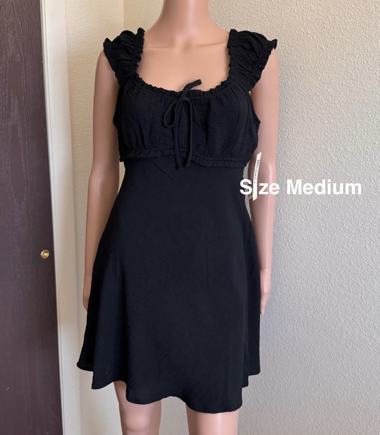 No Boundaries Fit and Flare Mini Dress with Short Sleeves, Size Medium , Black