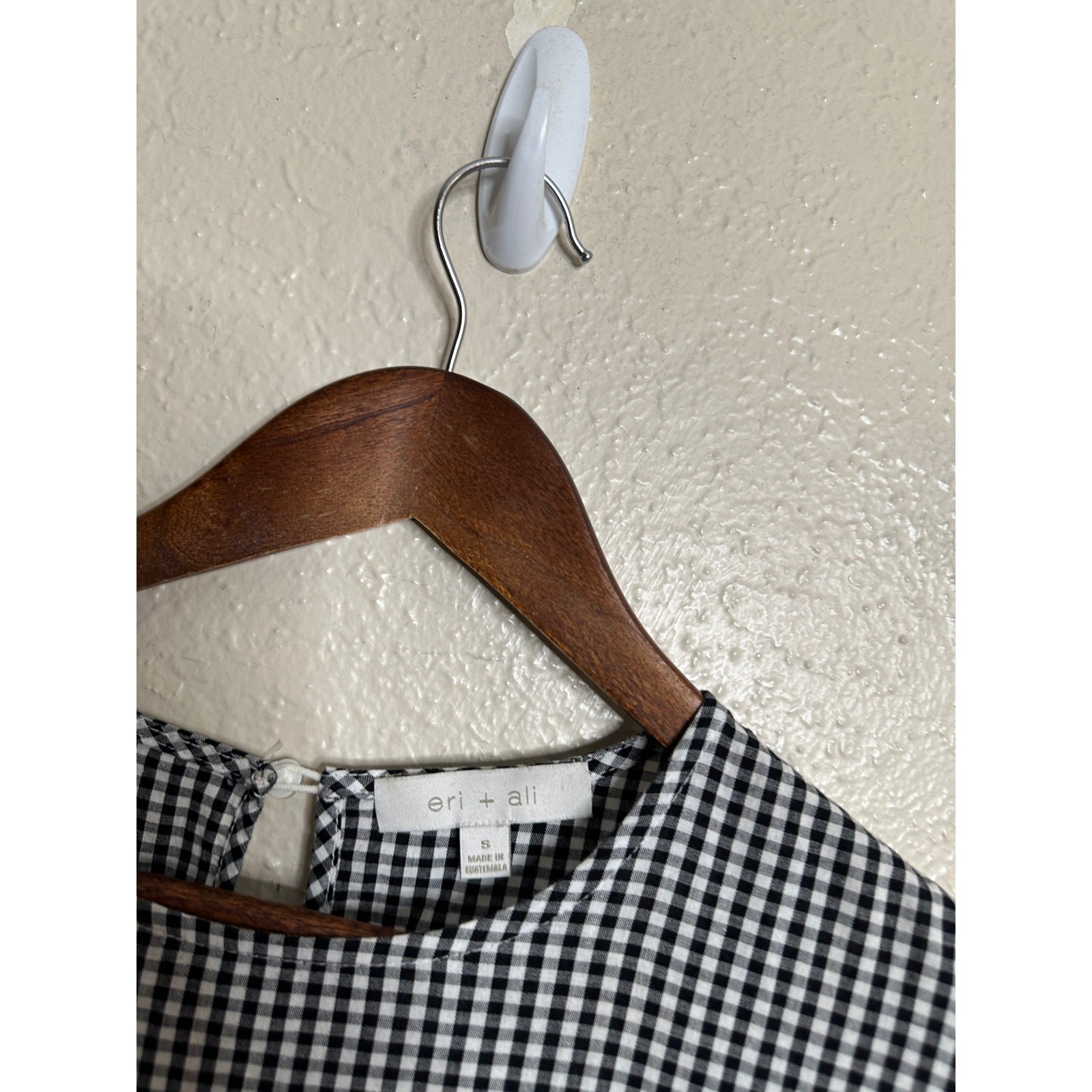Eri + Ali Evaline Maxi Dress size S Black White Gingham Tiered Puff Sleeve