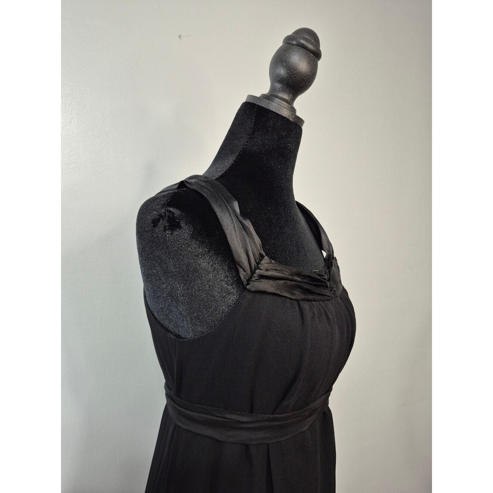 jonathan martin Silk Black Sleeveless Midi Dress Belt Pockets Sheer Size 10