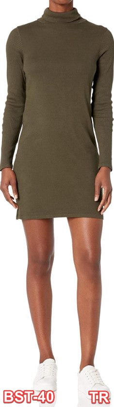 Three Dots Women’s AA5836 Heritage Knit Turtleneck Dress, Harvest Green, Large