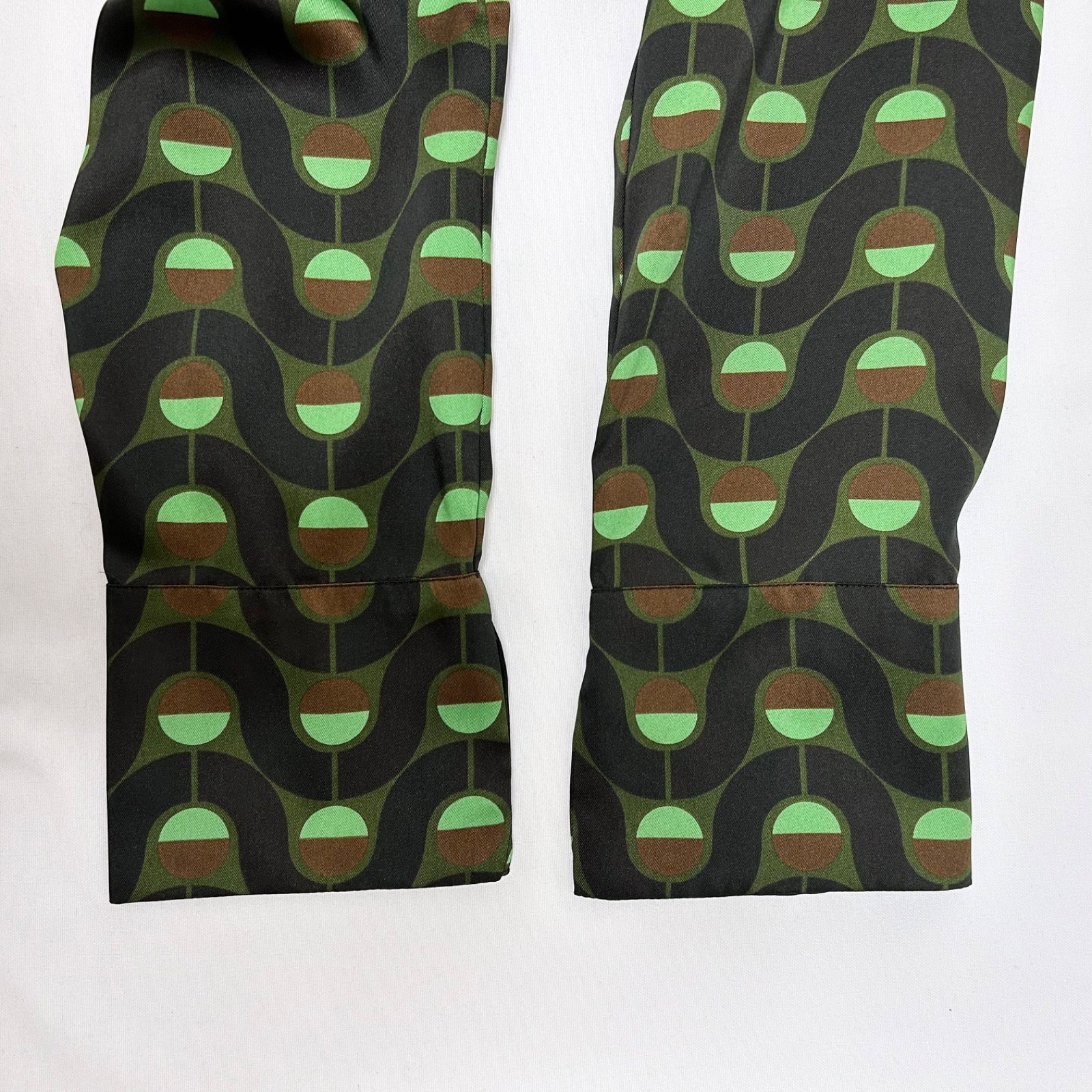 Zara Retro Mod Geometric Print Point Collar Wrap Midi Dress Green/Black/Brown L