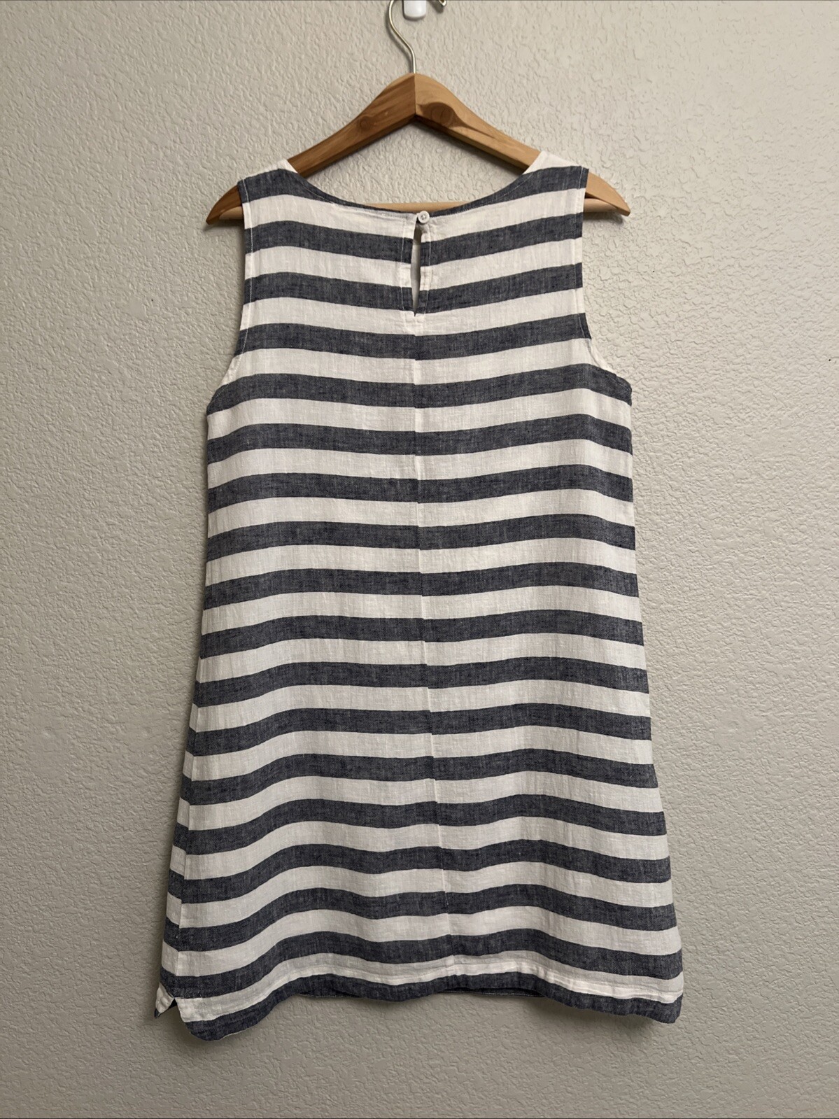 Beach Lunch Lounge Shift Tunic Dress Striped Coastal Cottage Boho Linen Blend