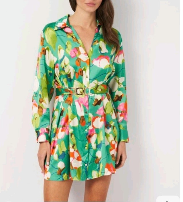 Zara Floral Print Satin Mini Shirt Dress Size S