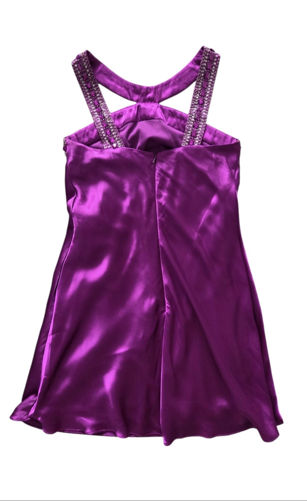 Jump Apparel Y2K Purple Satin Beaded Rhinestone Mini Dress XS Fairy Party NEW