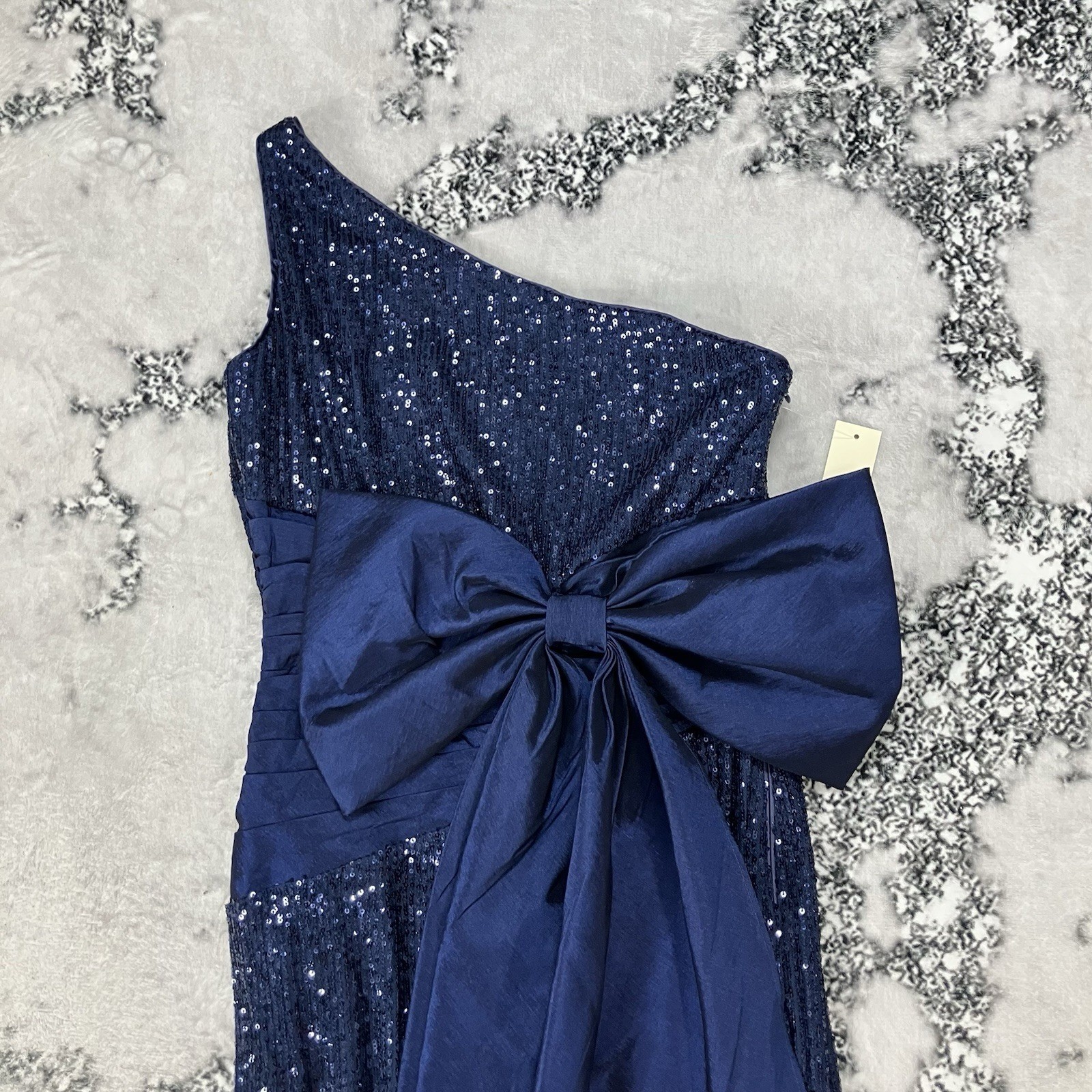 Eliza J Navy Sequin One Shoulder Bow Formal Cocktail Dress Womens Size 4 Gown