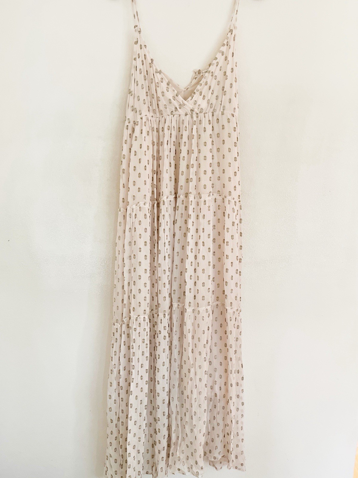 En Crème Lara Lurex Garden Maxi Dress M Cream Metallic Ruffle Fairy Babydoll