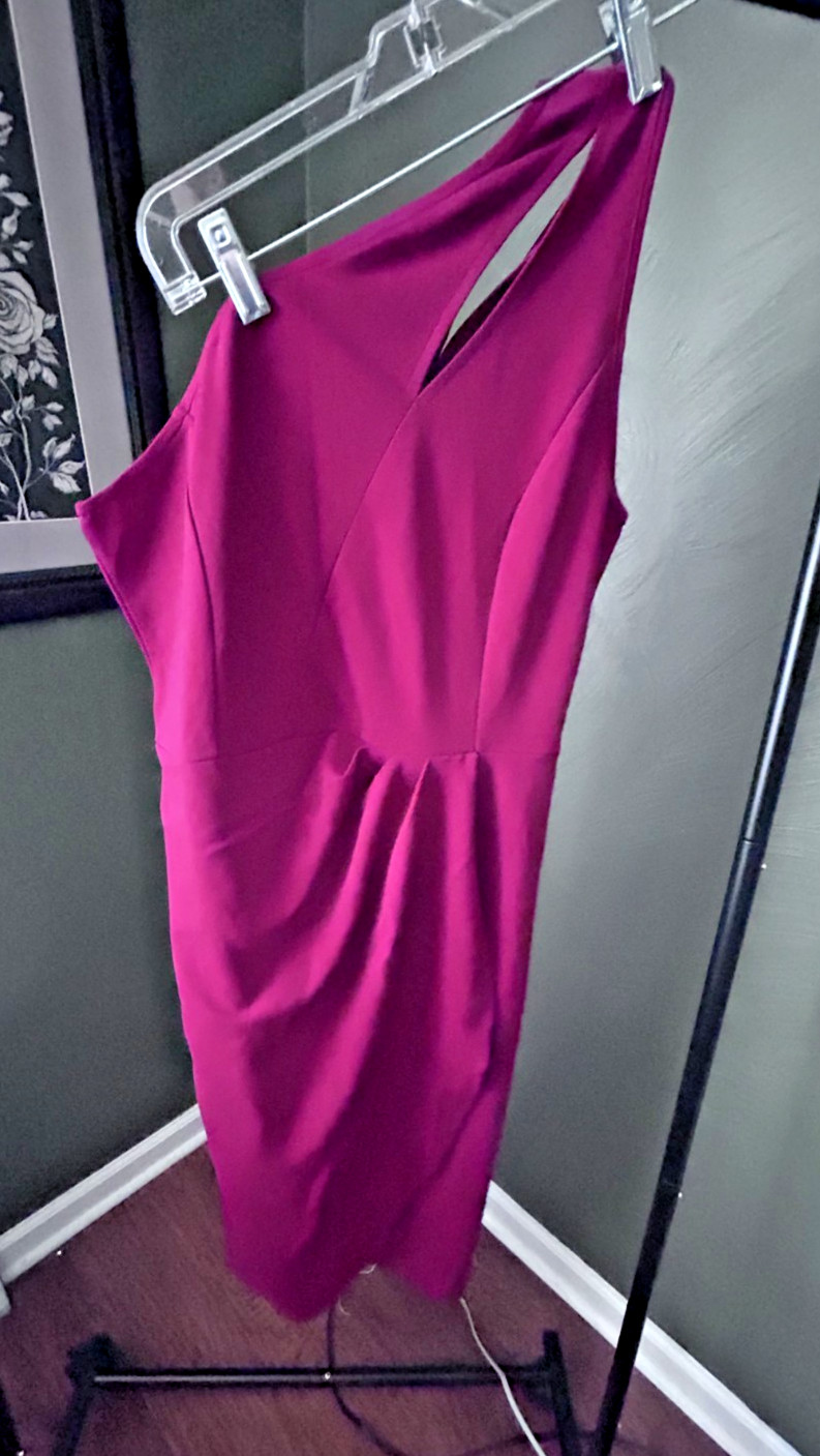 PrettyGarden One Shoulder Red Ruched Bodycon Dress Size L NWT Elegant