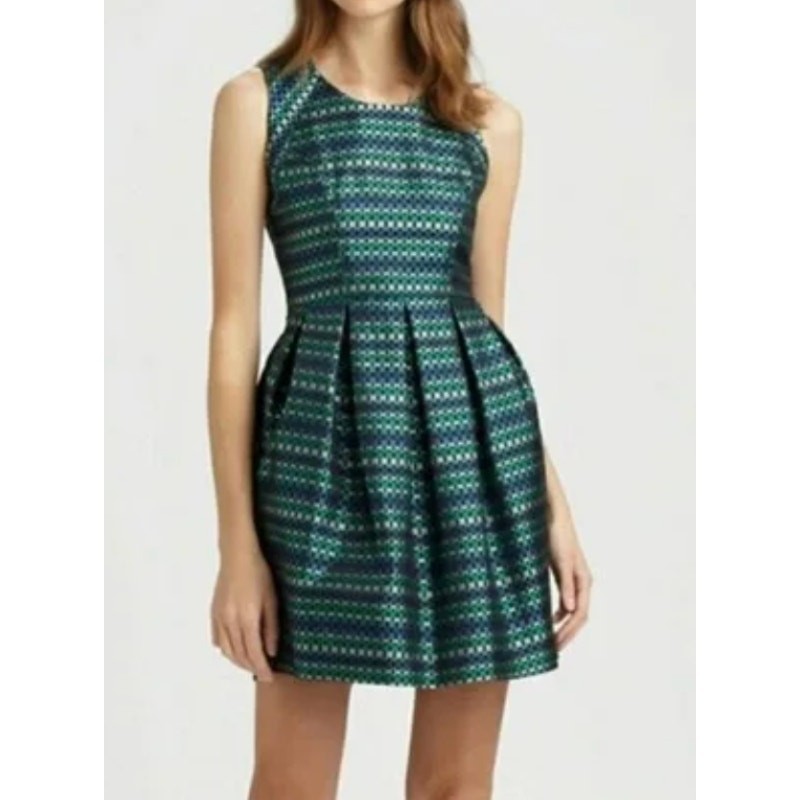 SHOSHANNA Blue Green Silver Veronica Aegean Jacquard Sleeveless Dress Size 2