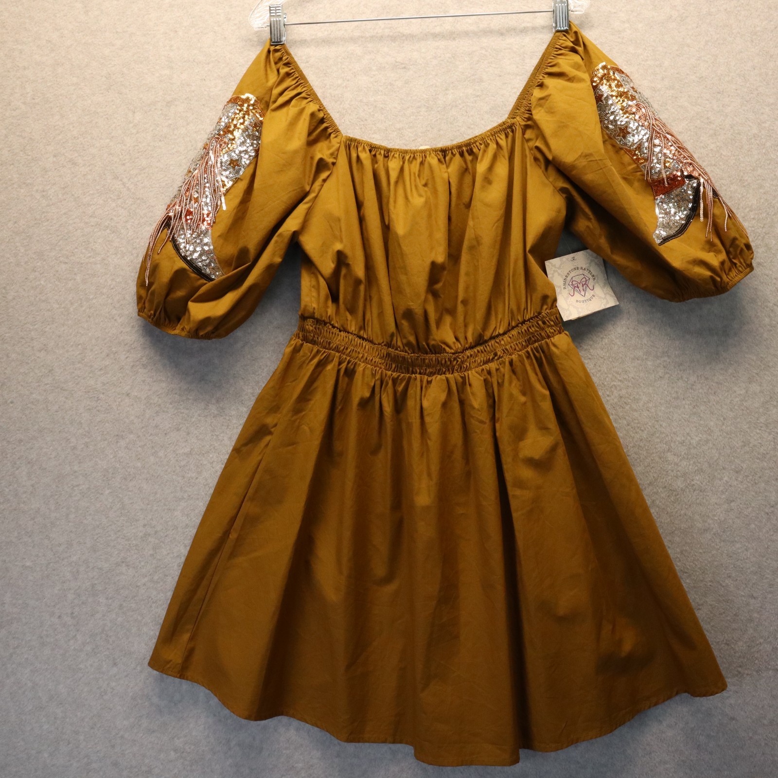 Fantastic Fawn Dress Womens Large Boot Scootin’ Off Shoulder Short Sleeve NWT