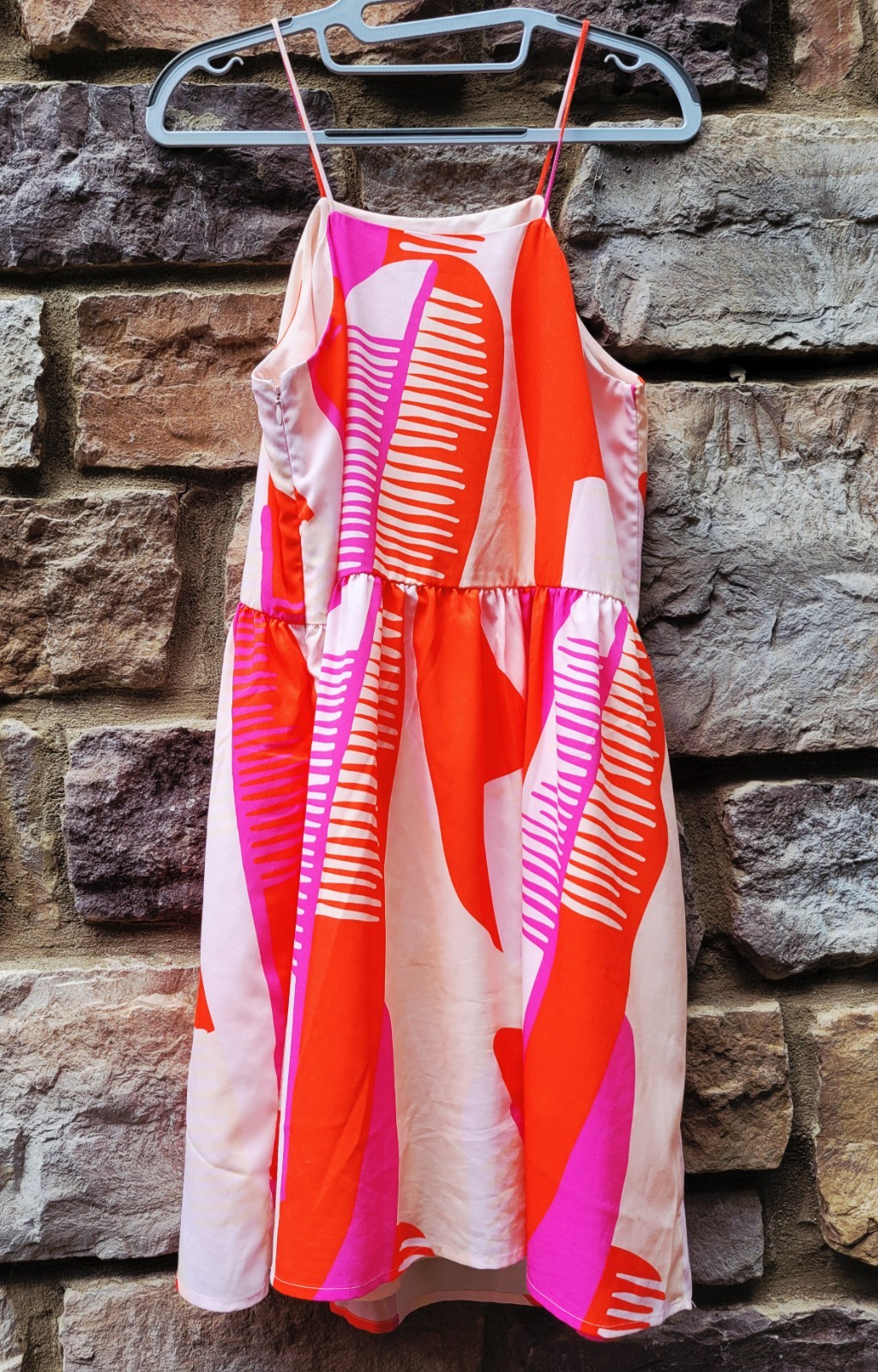 Crosby by Mollie Burch Size M Pink Orange Abstract Fit&Flare Square Neck Dress
