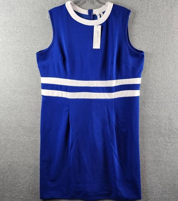 Ny Collection Plus Size Colorblocked Dress Women’s 18W Sapphire White Sleeveless