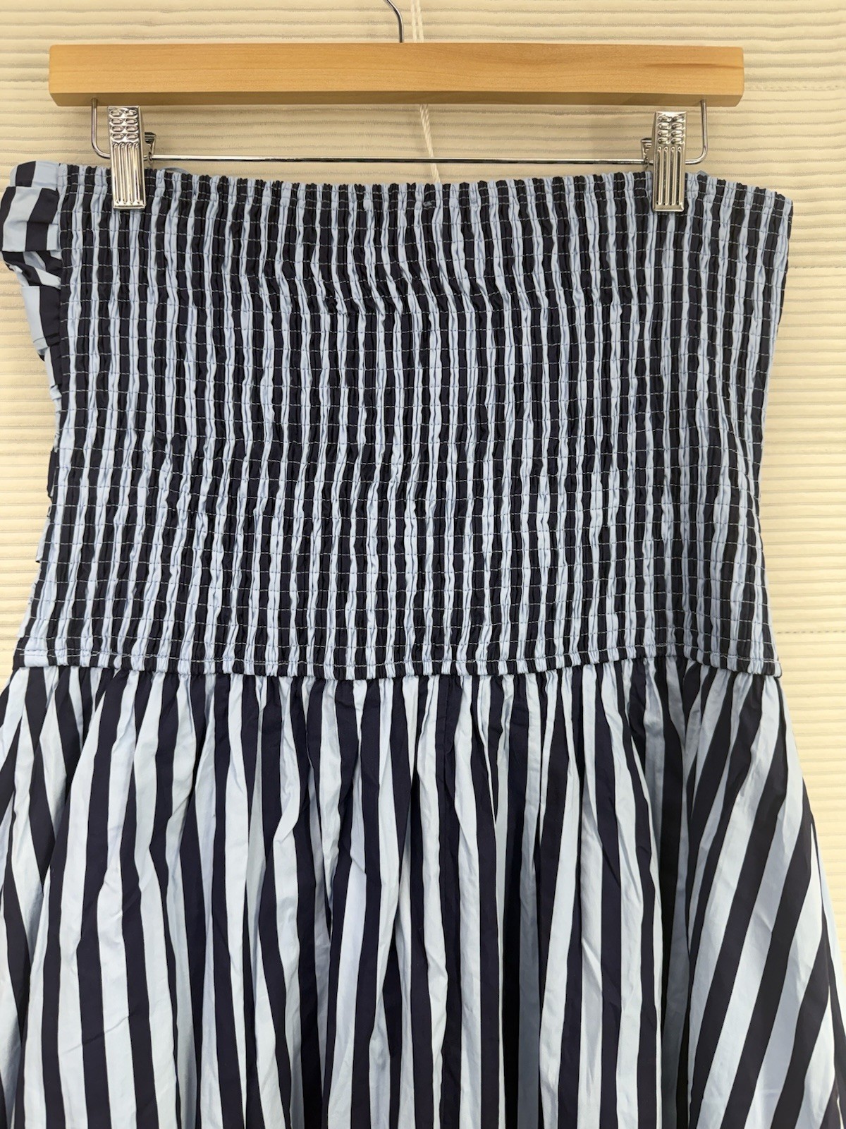 Pinch Brand Striped Strapless Midi Dress Cotton Nautical Navy Lt Blue Size L NWT