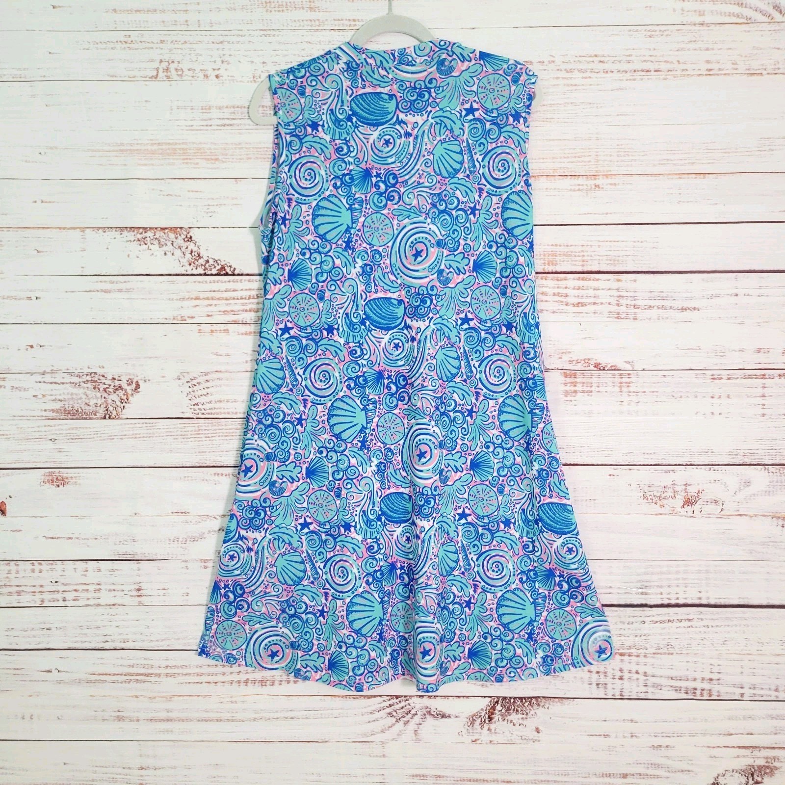 Simply Southern Sleeveless Seashell Print Midi Dress Large Keyhole Pullover