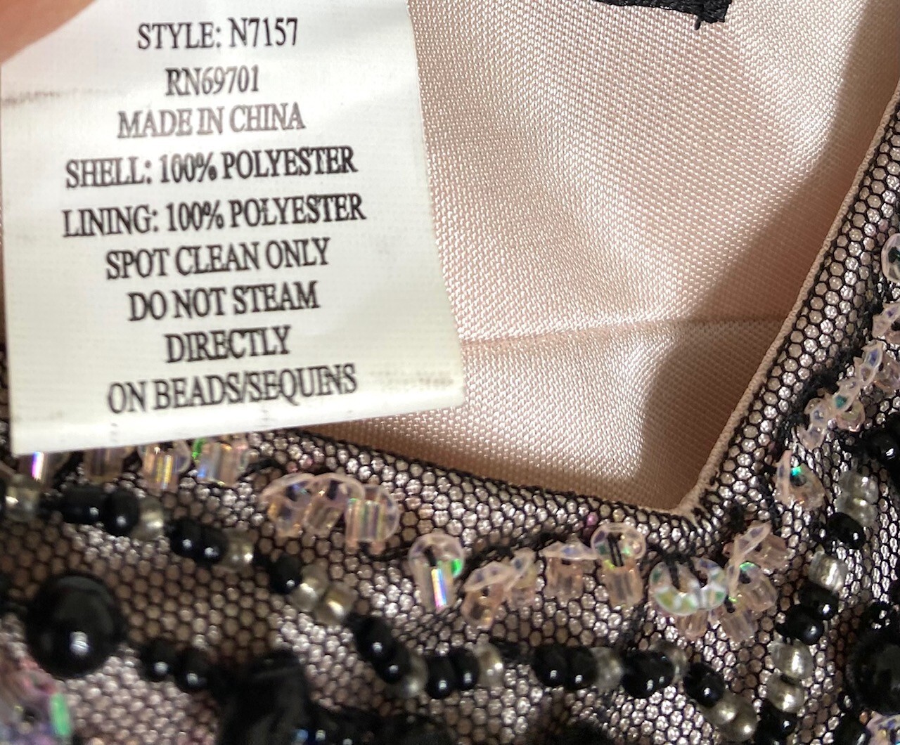 SUE WONG NOCTURNE Black Nude Beaded Sequin Embellished Pleated Mesh Dress 6 US