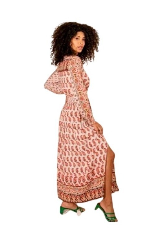 Raga Blooming Trails Floral Paisley Split Front Maxi Dress S V-Neck Boho Anthro
