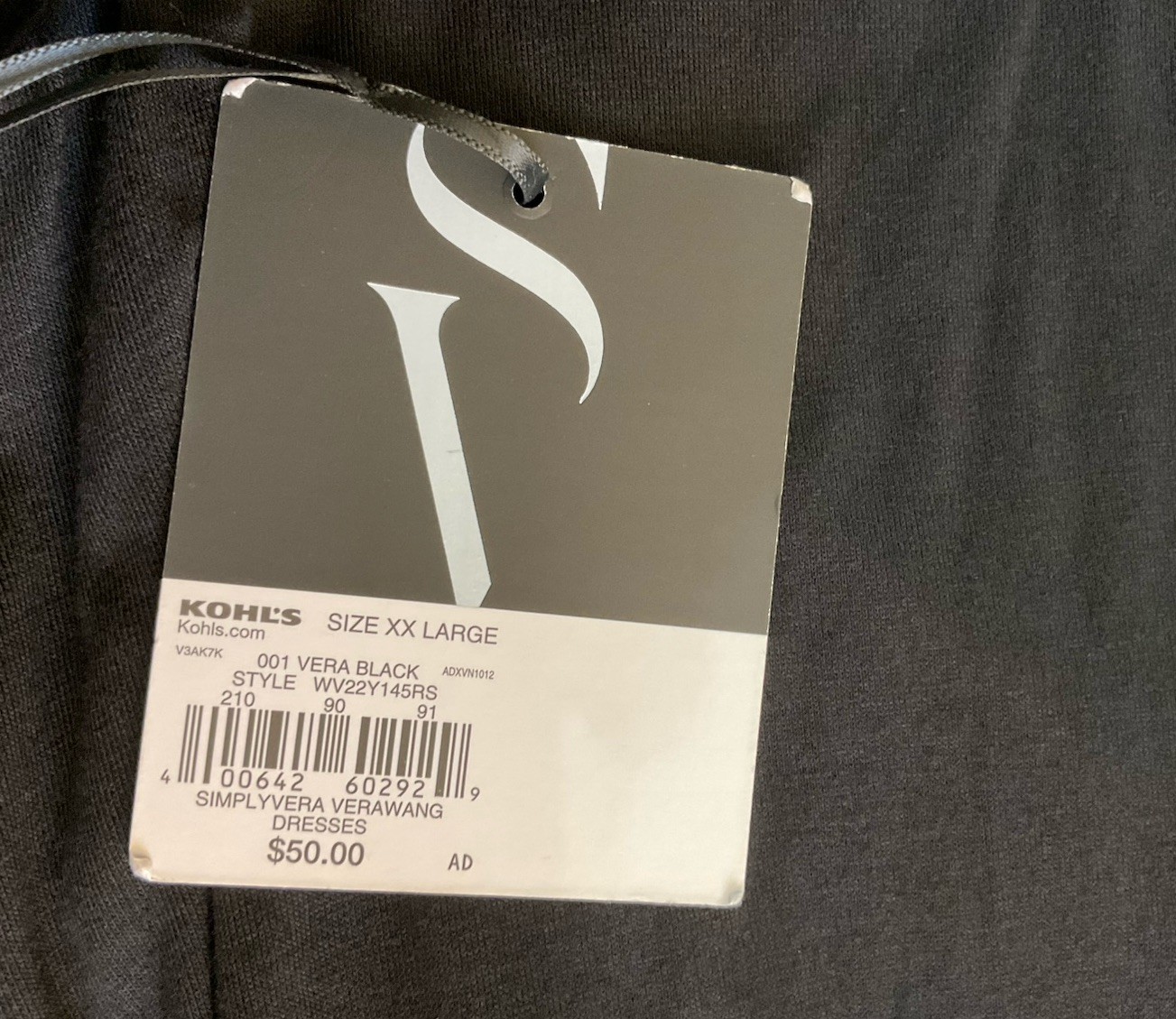Simply Vera Vera Wang Black Solid V-Neck Asymmetrical Dress XXL