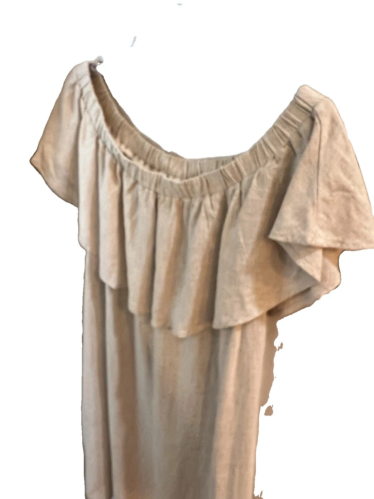 Pink Blush Oatmeal 100% Linen Off Shoulder Dress, Beach Cover, Pockets Size LRG