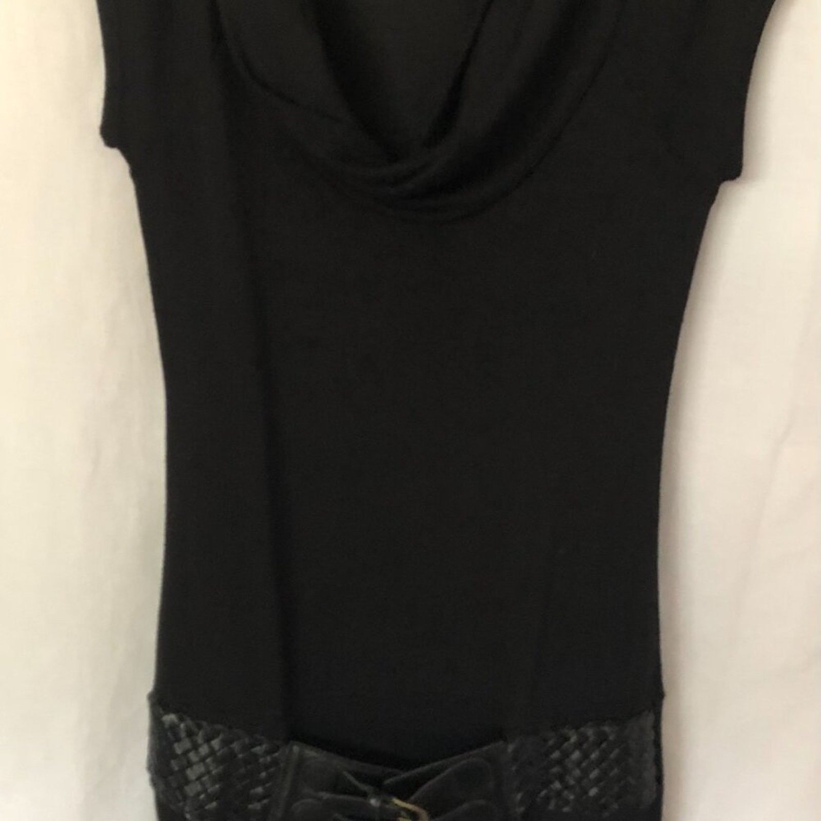 Bella D Black Sweater Dress with Attached Black Belt at Hips Stretch Sz L