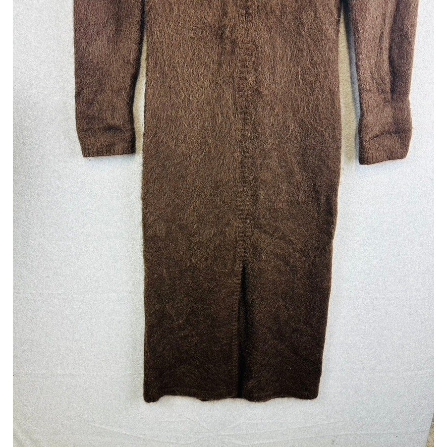 H&M Premium Womans Medium Dress Open-Back Mohair-Blend Dark Brown V-Neck