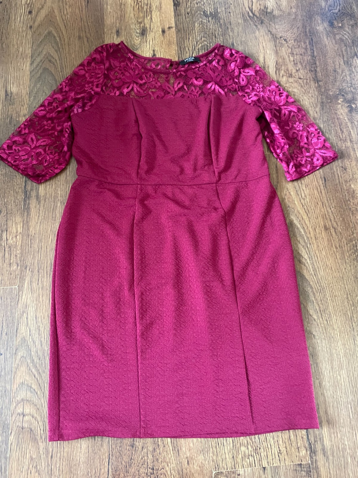 Moda by George burgundy bodycon dress with lace details uk 18 eur 46