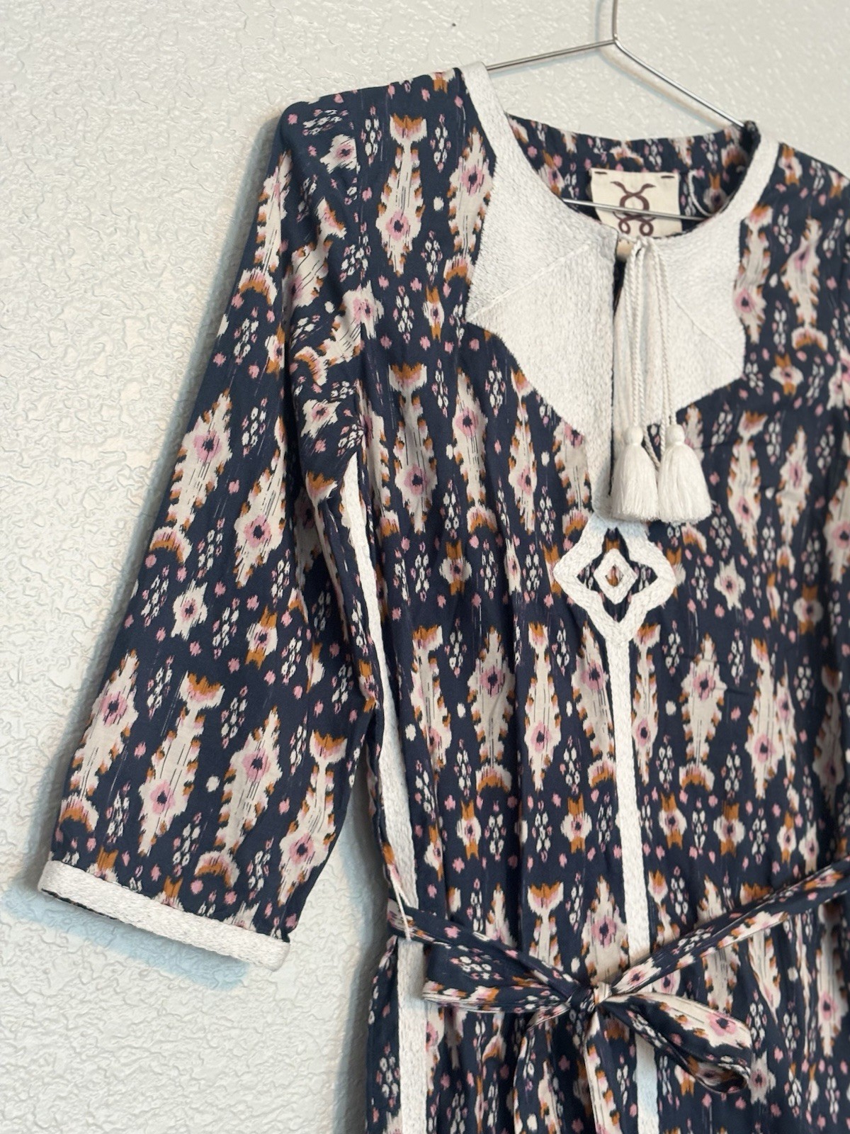 FIGUE Chic Patterned Mini Dress with Tassel Detail Women’s Size Small