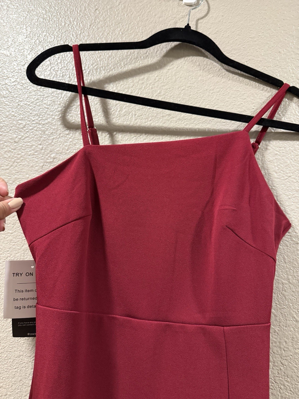 OWIN Red Bodycon Midi Dress Adjustable Straps Side Slit Square Neck Sleeveless S
