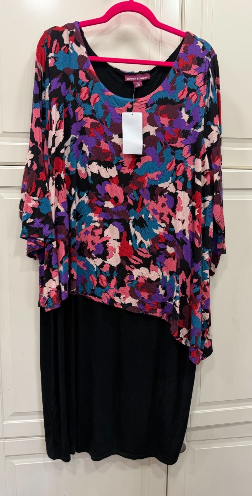Jessica London Womens Black & Multicolor Floral Asymmetrical Dress Size 24
