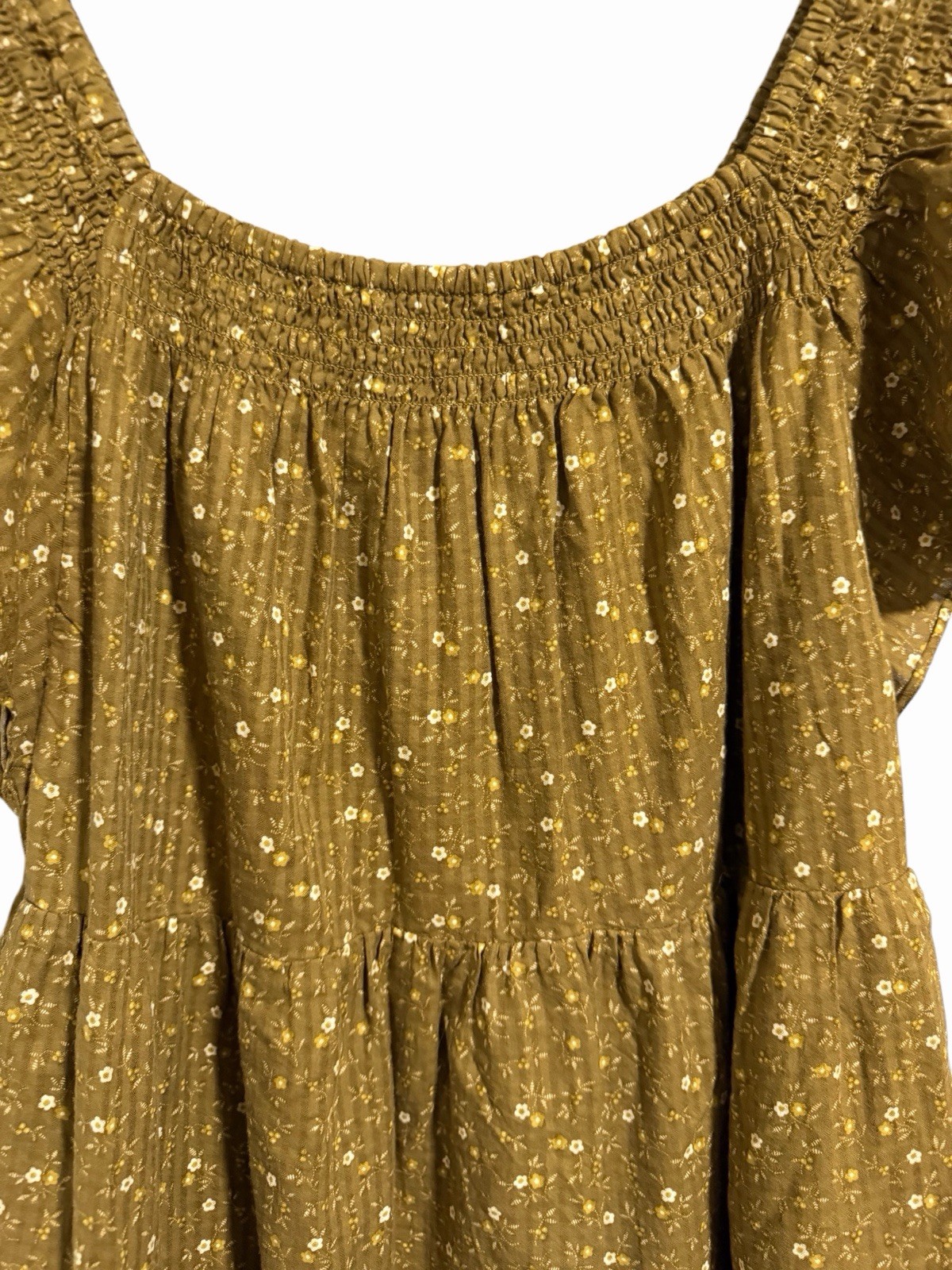 Madewell Ruffle-Sleeve Tiered Midi Dress in Daisy Stitch Weathered Olive Size L