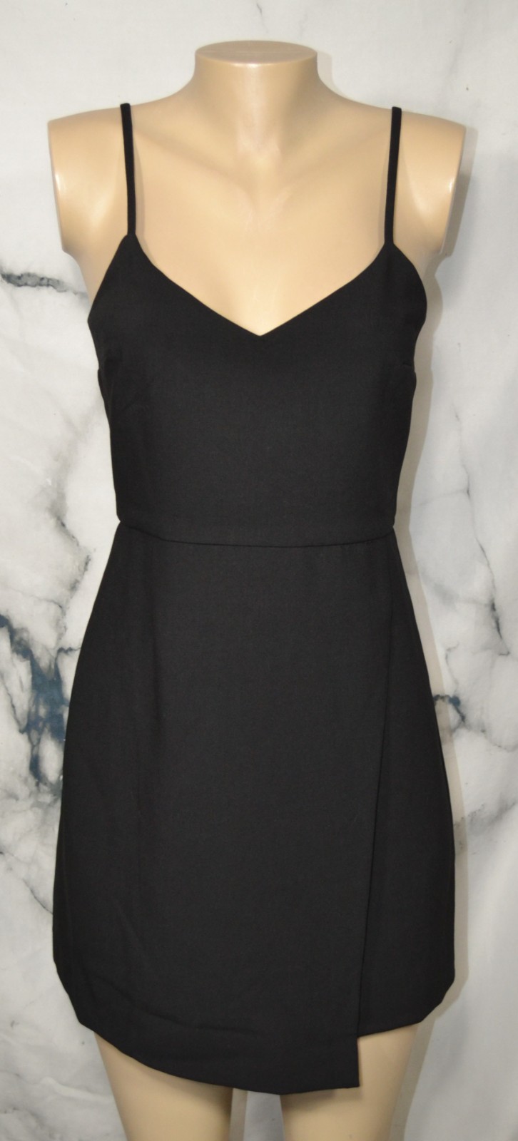 FRENCH CONNECTION NEW NWT Black Whisper V Neck Dress 6 Envelope Skirt Adj Straps