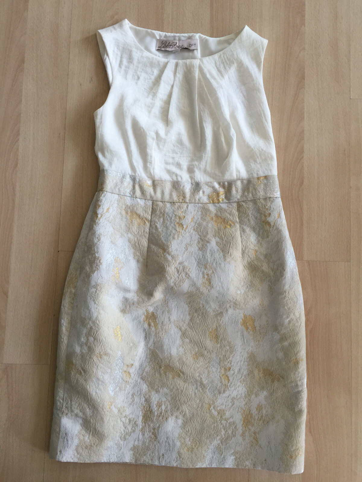 Lela Rose for Loft U.S. Size 6 Fancy Dress Gold & White Ivory Sleeveless