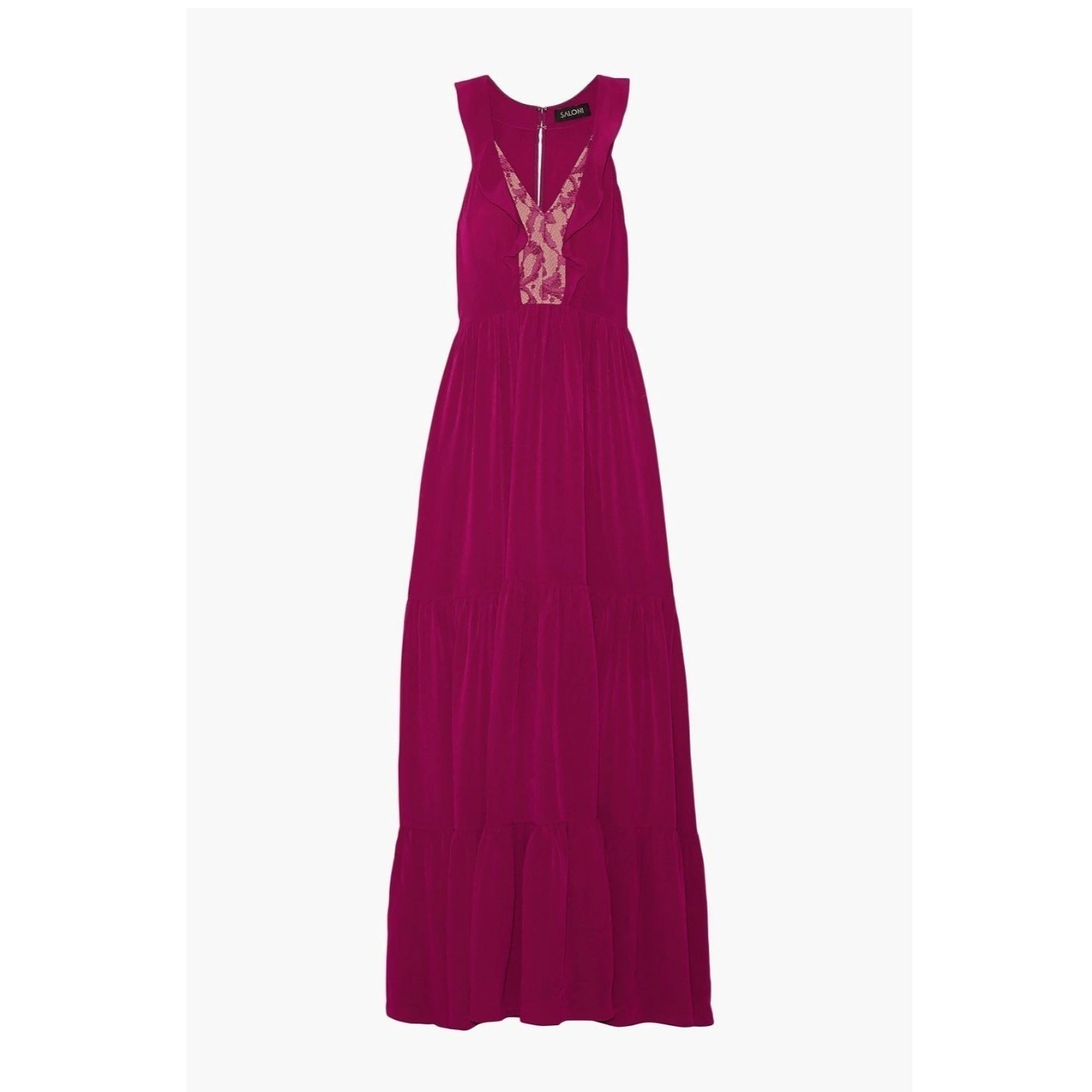 SALONI Suzi Berry Crinkle Crepe Lace Maxi Dress Size 6 NWT