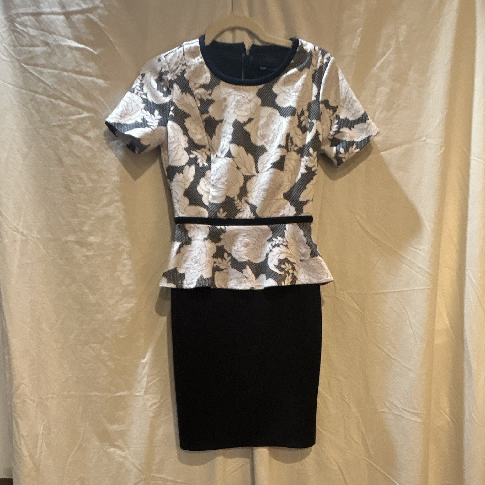 Kate and Lily Blue/White Floral Sheath Dress Peplum Round Neck Zip Knee 4