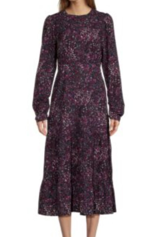 Floral Midi Dress Long Sleeve Fitted Waist Cutout Back Casual Party Elegant