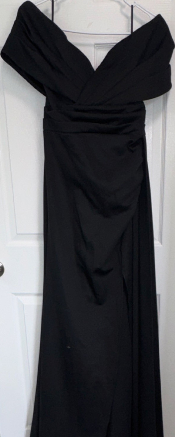 ADYCE Black Off Shoulder Long Gown Dress L Polyester Spandex Women