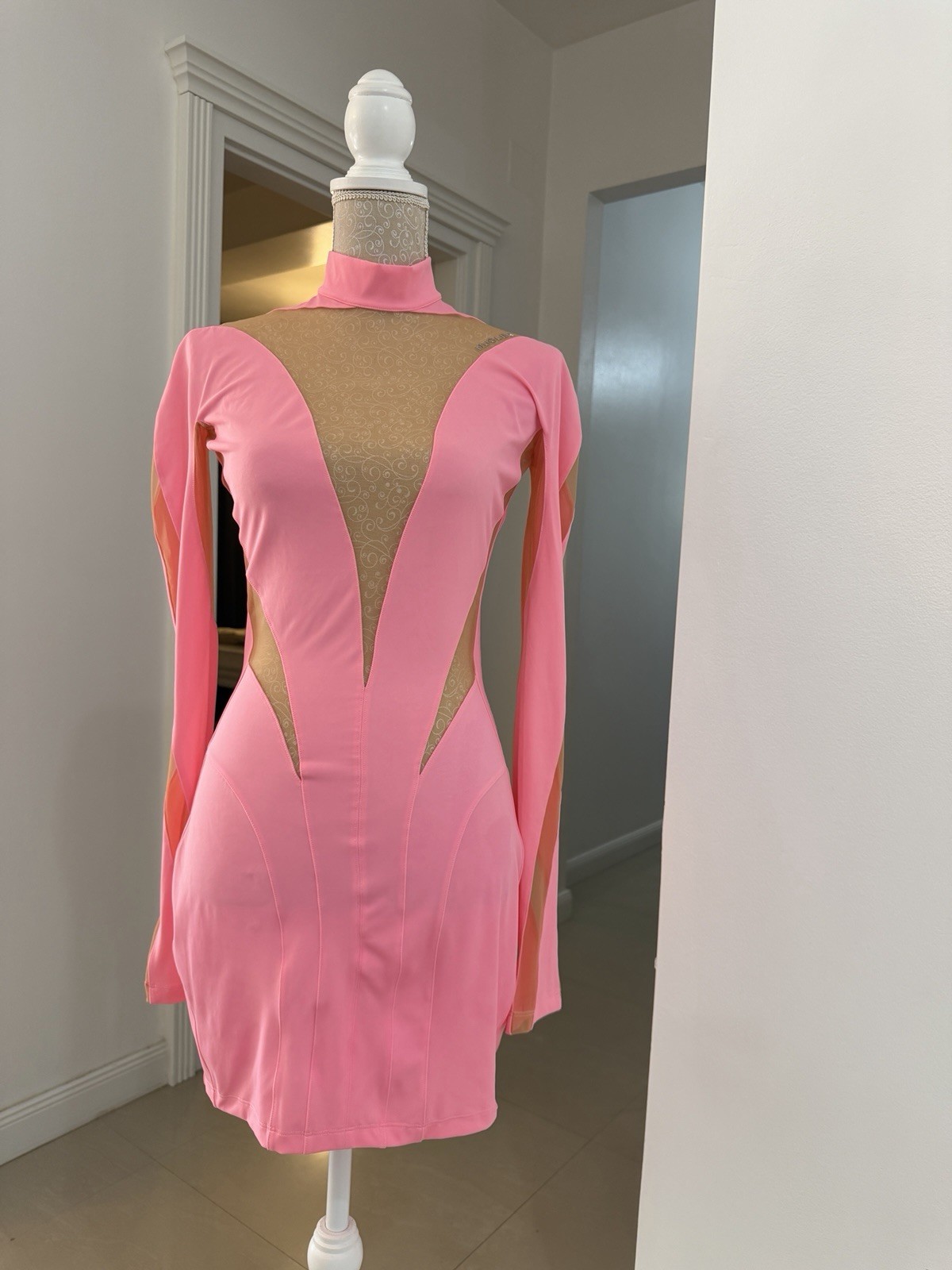 Mugler x H&M Pink Mesh Bodycon Dress Size Small Sold Out Limited Edition NWT