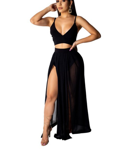 Crop Top High Side Split & Romper Skirt.