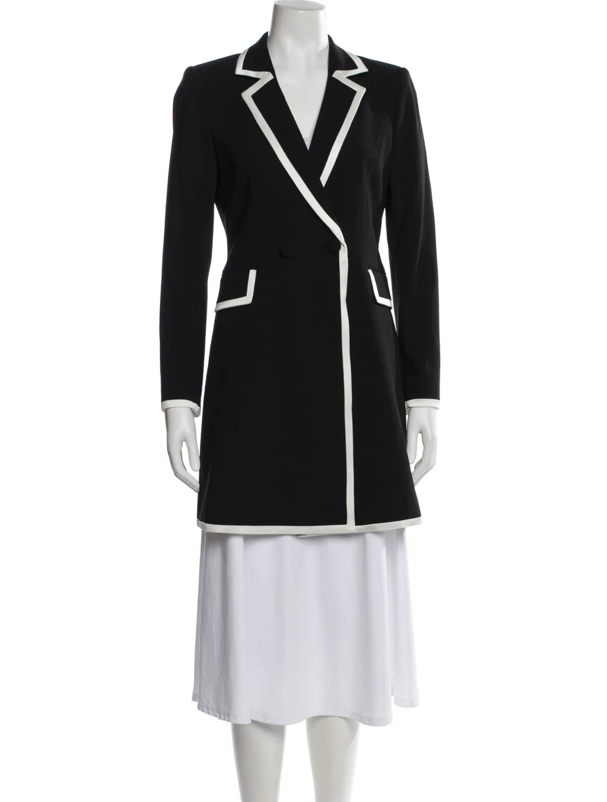 ALICE + OLIVIA KYRIE Pipe Tuxedo Coat Dress 4 Black White TRIM Pockets $495