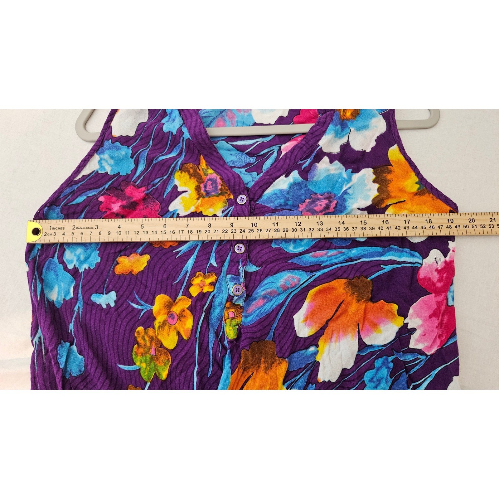 Seven Islands Purple Floral Handkerchief Hem Rayon Sleeveless Dress Womens 2X