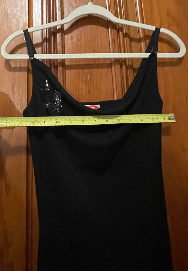 ESPRIT Black Slip Dress (SMALL) Vintage Y2K Stretch Elastic Straps Sequin Flower